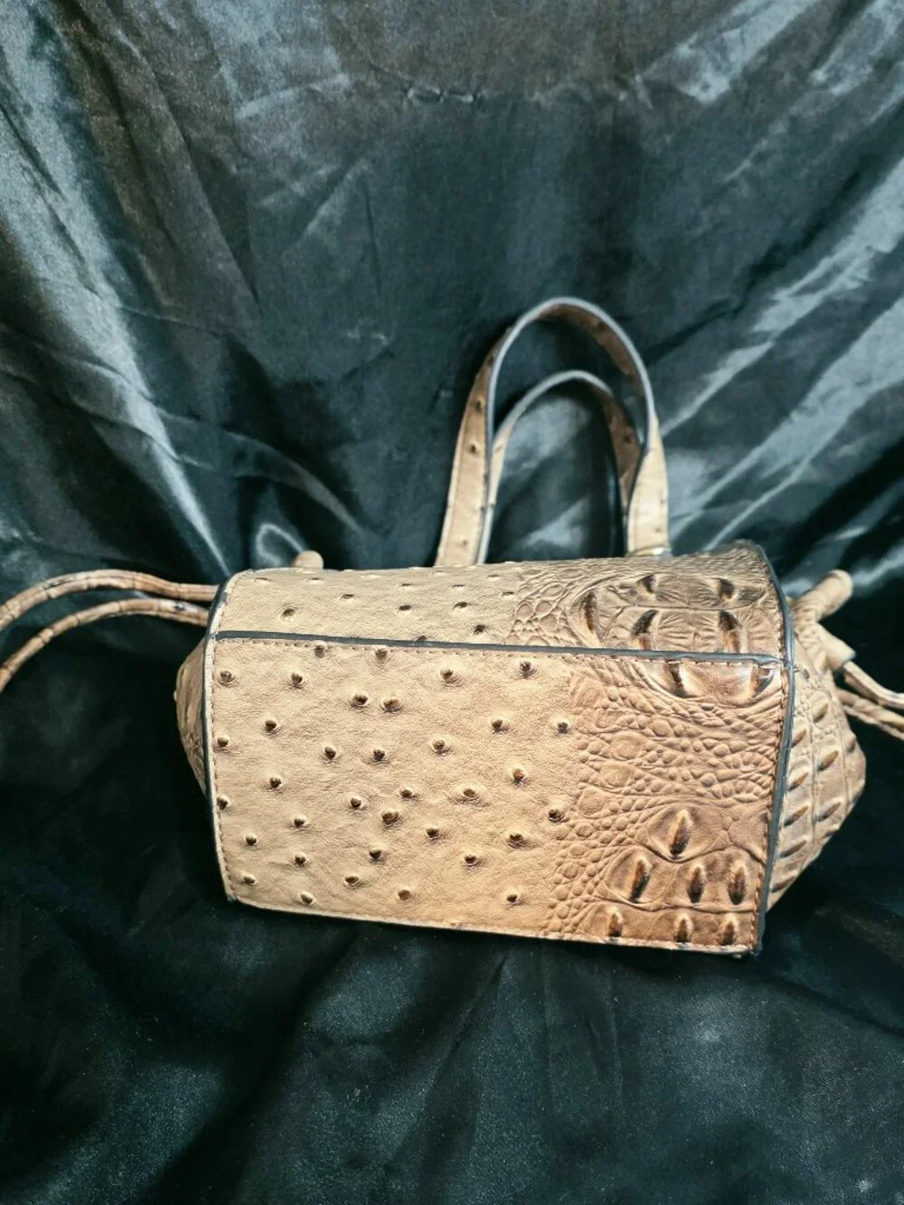 Cato Faux Ostrich Crocodile Mixed Texture Satchel Bag Brown